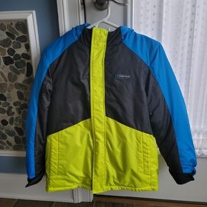 Boys double Mountain Xpedition winter jacket size Large 10/12 blue/green